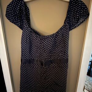 Hollister Navy Top with White Polka Dots and Puff Sleeves